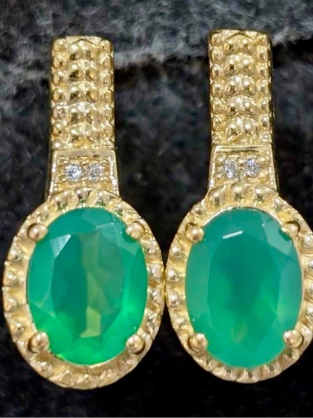 Gold-Plated Green Gem Oval Drop Earrings - Women Jewelry